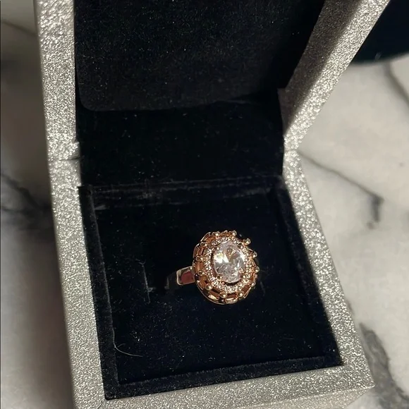 🖤5/$25 Rose Gold large zirconia diamond Ring 9 - 10 mm stone halo setting - Picture 5 of 13